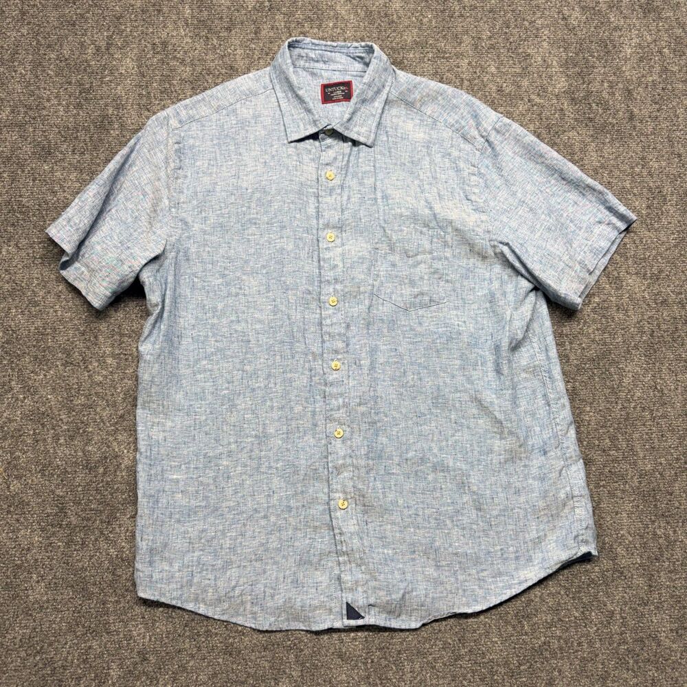 UNTUCKit Cameron WR Men's Large Short Sleeve 100% Linen Shirt Light Blue